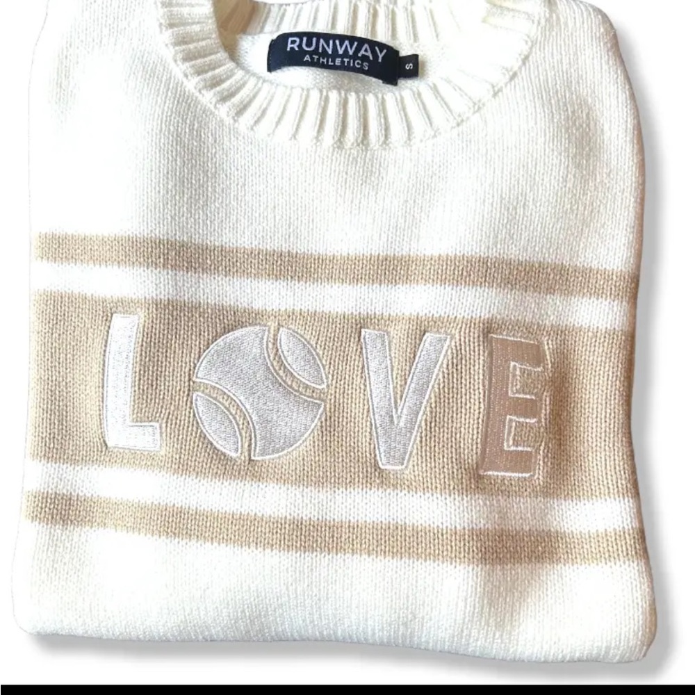 Creamy white LOVE tennis sweater.  Runway Athletics. Worn once @ team photo! EUC